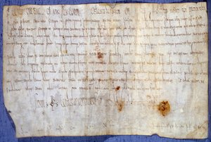 Charter of King Charlemagne (Charles I, Charles the Great eller Carolus Magnus) (742-814) fritak klosteret Saint Germain des Pres fra skatt 27.03.779. Paris, Nasjonalarkivet av Anonymous Anonymous