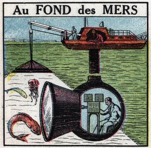 Kinematograf: filmer på bunnen av havet. Anonym illustrasjon fra 1925. Privat samling. av Anonymous Anonymous