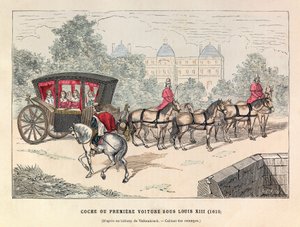 Coche eller første vogn under kong Louis XIIIs regjeringstid (1601 - 1643) - Buss, regjeringstid til Louis XIII av Frankrike - privat samling av Anonymous Anonymous