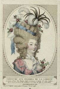 Coiffure Aux Charmes De La Liberte, Anonym. Kobberstikk, akvarell, ca. 1790, Privat samling av Anonymous Anonymous