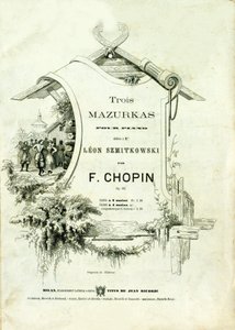 Cover av "Three mazurkas for piano, Opus 50"" dedikert til Leon Szmitkowski komponert av Frederic Chopin (1810-1849). av Anonymous Anonymous