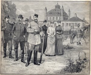 Departed for hunting Tsar Nicholas II of Russia (1868-1918) in Fredensborg, Denmark. Engraving in “” Le Petit Parisien”” 1893. av Anonymous Anonymous