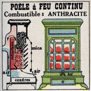 Domestic heating: cross section of a stove with continuous fire. Anonymous illustration from 1925. Private collection. av Anonymous Anonymous