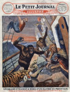 Drama om den franske rutebåten "" Saint Etienne"": gorillaer, tiger, løve og slange bestemt til engelske zoologiske hager rømte fra buret deres og angrep mannskapets medlemmer. "" Gravering. En av "The Little Journal Illustrates" av Anonymous Anonymous