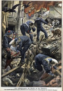 Jordskjelv på Sicilia, Calabria 1909 - Katastrofen på Sicilia og Calabria (jordskjelv) - Sjømennene i Middelhavet leter etter ofre blant ruinene av Messina - "" The Little Journal""" av januar 1909 av Anonymous Anonymous