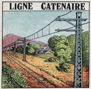 Elektriske jernbaner: Catennial-linje. Anonym illustrasjon av 1925. Privat samling. av Anonymous Anonymous