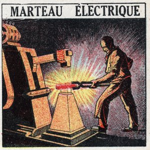Electric tools: electric hammer. Anonymous illustration of 1925. Private collection. av Anonymous Anonymous
