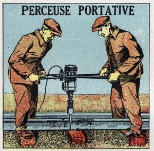Elektrisk verktøy: bærbar drill. Anonym illustrasjon fra 1925. Privat samling. av Anonymous Anonymous