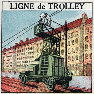 Electric trams: a trolley line. Anonymous illustration from 1925. Private collection. av Anonymous Anonymous