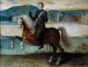 Rytterportrett av Henri IV (1553-1610) foran Paris (1594). Anonymt maleri. h s/kobber. Mål: 0,25 x 0,31m. Paris, Musee Carnavalet av Anonymous Anonymous
