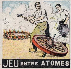 Ether (material): play between atoms. Charrons making a wheel. Anonymous illustration from 1925. Private collection. av Anonymous Anonymous