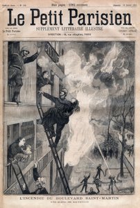 Brannmann i Paris: redningssted under brannen på Boulevard Saint-Martin. Gravering i “” Le petit Parisien”” fra 1891. Privat samling. av Anonymous Anonymous