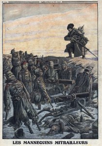 First World War 1914-1918 (War 14-18).German soldiers use mannequins that they have in trenches with machine guns to deceive the Russian enemy so trap. In “” Le Petite Journal””, on 06/02/1916. Private Collection av Anonymous Anonymous
