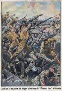 Første verdenskrig 1914-1918 (krig 14-18). Slaget ved Kreta Bazentin 13. og 14. juli 1916 hvor engelskmennene motarbeidet den tyske hæren. I "" Le Petite Journal"", 6.08.1916. Privat samling av Anonymous Anonymous