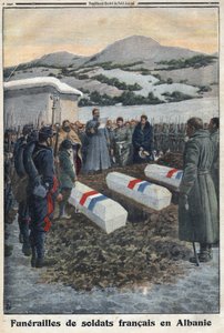 Første verdenskrig 1914-1918 (krig 14-18). Begravelse av franske soldater i Albania. I "" Le Petite Journal" av Anonymous Anonymous