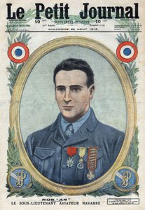 Første verdenskrig 1914-1918 (krig 14-18). Portrett av Jean Navarre (1895-1919) flyger av den franske hæren. I "" Le Petité Journal" av Anonymous Anonymous