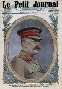 Første verdenskrig 1914-1918 (krig 14-18). Portrett av krigsministeren i England Horatio Herbert Kitchener (1850-1916). I "" Le Petite Journal"", 25.06.1916. Privat samling av Anonymous Anonymous