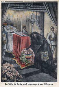 Første verdenskrig 1914-1918 (krig 14-18). Hyllest av byen Paris til general Joseph Simon Gallieni (1849-1916) som forsvarte byen. I "" Le Petite Journal"", 18.06.1916. Privat samling av Anonymous Anonymous