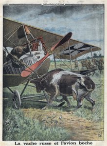 Første verdenskrig 1914-1918 (krig 14-18). ku i Russland hindrer et tysk hærfly i å avkjøle. I "" Le Petite Journal"", 22.10.1916. Privat samling av Anonymous Anonymous