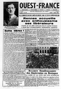 Første utgave av Vest-Frankrike fra 7. august 1944: La La La La Liberation i Vest-Frankrike og General de Gaulle - fotografi, B.N. av Anonymous Anonymous