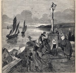 Fiske på Island: fiskerne forlater Bretagne. Gravering i "" Le Petit Parisien"" 12.03.1893. av Anonymous Anonymous
