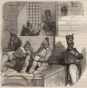 Tvunget til hvile i Rochefort-fengselet på 1800-tallet. Gravering i "Fengselshistorien fra deres opprettelse til i dag"" (1877) av Pierre Zaccone (1817-1895) (Colonia Penale - straffekoloni) av Anonymous Anonymous
