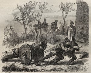 Forcats bucherons ved Toulon Bagne på 1800-tallet. Gravering i «Fangernes historie fra deres skapelse til i dag» (1877) av Pierre Zaccone (1817-1895) (Colonia Penale - Straffekoloni). Privat samling. av Anonymous Anonymous