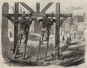 Forcats snekkere ved Toulon Bagne på 1800-tallet. Gravering i «Fangernes historie fra deres skapelse til i dag» (1877) av Pierre Zaccone (1817-1895) (Colonia Penale - Straffekoloni). Privat samling. av Anonymous Anonymous