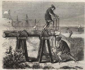 Forcats saweurs av fengselsstraffen Saint-Laurent (Saint-Laurent) i Cayenne (Fransk Guyana) på 1800-tallet. Gravering i «Fangernes historie fra deres skapelse til i dag» (1877) av Pierre Zaccone (1817-1895) (Colonia Penale - Straffekoloni). Privat c av Anonymous Anonymous