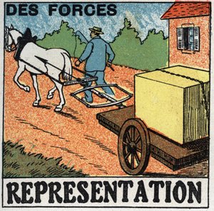 Forces: a horse pulling a car. Anonymous illustration from 1925. Private collection. av Anonymous Anonymous