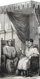 Frans av Paola grunnlegger av den romersk-katolske minimerordenen og pave Sixtus IV - Saint Francois de Paule (Francesco di Paola) (1416-1507), grunnlegger av Minimesordenen med pave Sixtus IV - Gravering av 1846 i "Lives of the Hellige"". Privat samle av Anonymous Anonymous