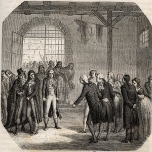 Fransk revolusjon - Hebertistene - Les Hebertistes à la Concierge i Paris 23. mars 1794 - - Gravering i "Histoire des Girondins" av Alphonse de Lamartine (1790-1869) 1865-1866 - Privat samling av Anonymous Anonymous