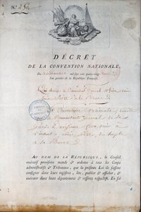 Fransk revolusjon: Dekret fra konvensjonen av 11/12/1792 som beordrer nasjonalgarden å bringe kong Louis XVI fra tempelfengselet til domstolen. Paris. Politiprefekturet av Anonymous Anonymous