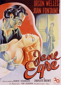 Fransk filmplakat for filmen "" Jane Eyre" skrevet av Charlotte Bronte og regissert av Robert Stevenson i 1944 med skuespillerne Orson Welles som Edward Rochester og Joan Fontaine som Jane. Privat samling. av Anonymous Anonymous