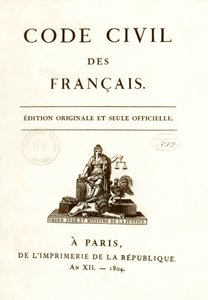 Frontispice av en av de tolv originalutgavene av "Code civil des francais"" kunngjort av Napoleon Bonaparte 21.03.1804. fransk lov om borgerrettigheter. B.N. Paris av Anonymous Anonymous
