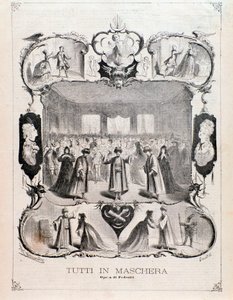 Frontispice fra musikalsk partitur av Tutti i maske, opera av Carlo Pedrotti av Anonymous Anonymous