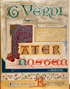 Frontispice av musikalsk partitur av Pater noster av Giuseppe Verdi av Anonymous Anonymous