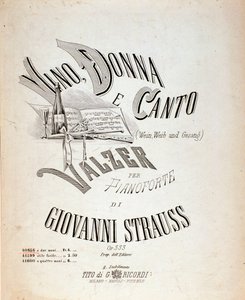Frontispice av musikalsk partitur av Vin, kvinner og sanger av Johann Strauss av Anonymous Anonymous