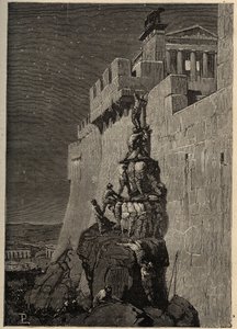 Gauls trying to seize the Capitol (390 BC) - Geese save the Roman Capitol from Gaulish invaders - - engraving 1890 av Anonymous Anonymous