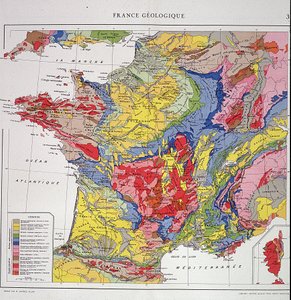 Geografisk kart: Geologisk Frankrike - Atlas fra 1950-tallet. av Anonymous Anonymous