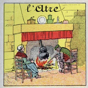 Home heating: the fireplace fireplace. Anonymous illustration from 1925. Private collection. av Anonymous Anonymous