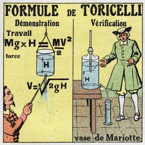 Hydraulic: demonstration and verification of Toricelli formula. The Italian physicist Evangelista Torricelli or Toricelli (1608-1647) gave a formula for calculating the flow rate of a liquid when one knows the height of its fall. On the right, the vase of  av Anonymous Anonymous