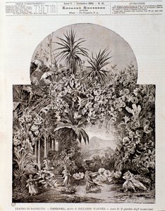 Illustrasjon for operaen Parsifal av Wagner, representert i 1882 på teateret i Bayreuth av Anonymous Anonymous