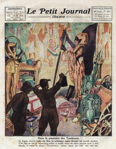 I november 1922 gikk den engelske egyptologen Howard Carter og Lord Carnarvon for første gang inn i graven til farao Tutankhamun - Illustrasjon fra "Le Petit Journal" 11/02/1923 (gravering) av Anonymous Anonymous