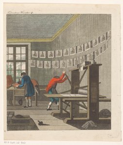 Interiør i et trykkeri, ca. 1750-1850 (gravering) av Anonymous Anonymous