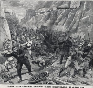Italians fighting the Adoua in Ethiopia. Engraving in “” Le Peute Parisien”” av Anonymous Anonymous