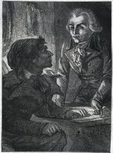 Jean-Paul (Jean Paul) Marat (1743-1793) med Maximilian av Robespierre (1758-1794). Gravering fra 1866 i «Histoire de la Revolution francaise»» av Adolphe Thiers. Privat samling. av Anonymous Anonymous
