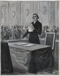 Jean Baptiste (Jean-Baptiste) Andre Dumas (1800-1884) fransk kjemiker presenterte for Vitenskapsakademiet sin rapport om oppfinnelsen Ruolz og Elkington. Gravering fra 1885 i "" Les arts et metiers illustres"" av Adolphe BITARD. av Anonymous Anonymous