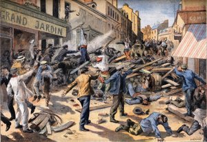 Opprørsdag i Villeneuve Saint Georges (Villeneuve-Saint-Georges). Gravering fra avisen "" Le Peute Parisien"" av Anonymous Anonymous