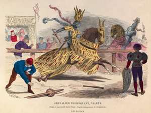 Riddere og betjenter ved en turnering i Paris på 1400-tallet - gravering - Jousting ridder og betjenter av Anonymous Anonymous